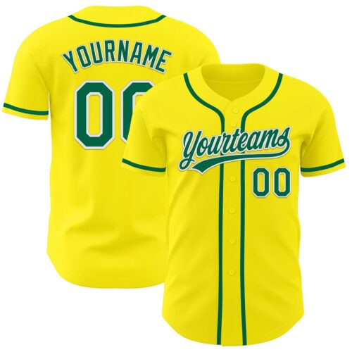 LightYellow0010 Custom Light Yellow Kelly Green-White Authentic Baseball Jersey
