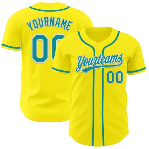 LightYellow0012 Custom Light Yellow Teal-White Authentic Baseball Jersey