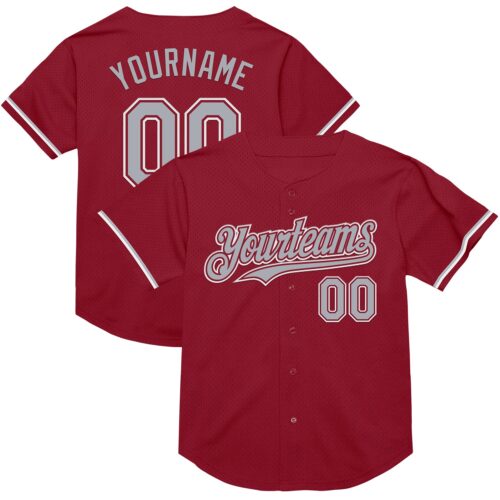 Maroon0154 Custom Maroon Gray-White Mesh Authentic Throwback Baseball Jersey
