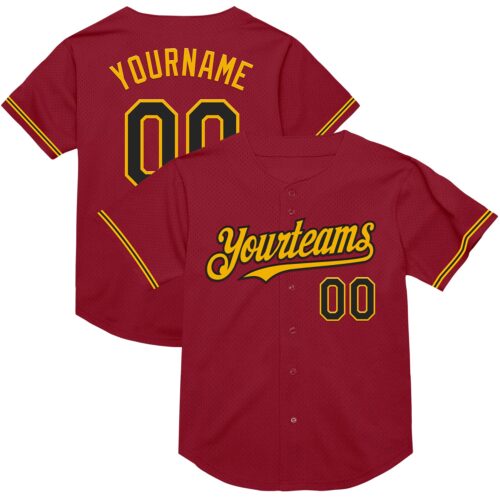 Maroon0159 Custom Maroon Black-Gold Mesh Authentic Throwback Baseball Jersey