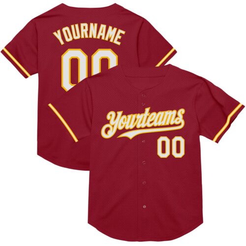Maroon0161 Custom Maroon White-Gold Mesh Authentic Throwback Baseball Jersey