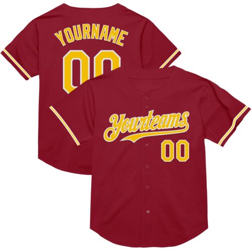 Maroon0162 Custom Maroon Yellow-White Mesh Authentic Throwback Baseball Jersey