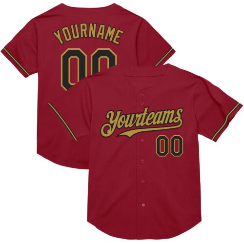 Maroon0164 Custom Maroon Black-Old Gold Mesh Authentic Throwback Baseball Jersey