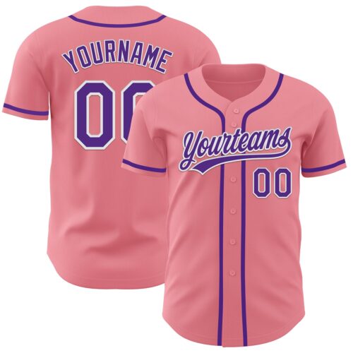 MediumPink0005 Custom Medium Pink Purple-White Authentic Baseball Jersey