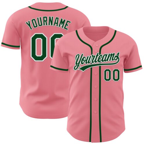 MediumPink0006 Custom Medium Pink Green-White Authentic Baseball Jersey