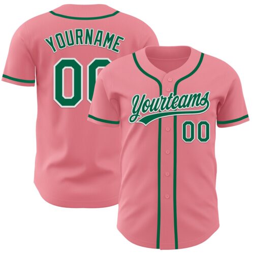 MediumPink0007 Custom Medium Pink Kelly Green-White Authentic Baseball Jersey