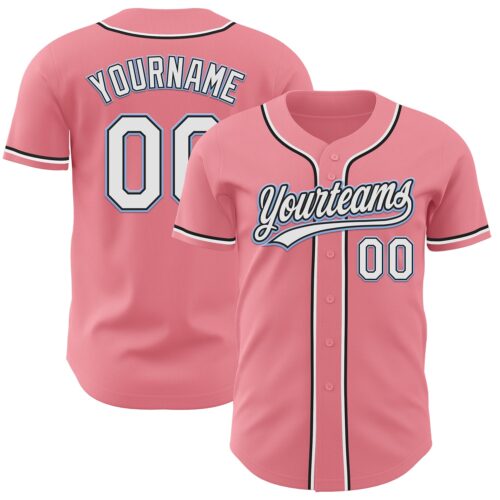 MediumPink0011 Custom Medium Pink Black-Light Blue Authentic Baseball Jersey
