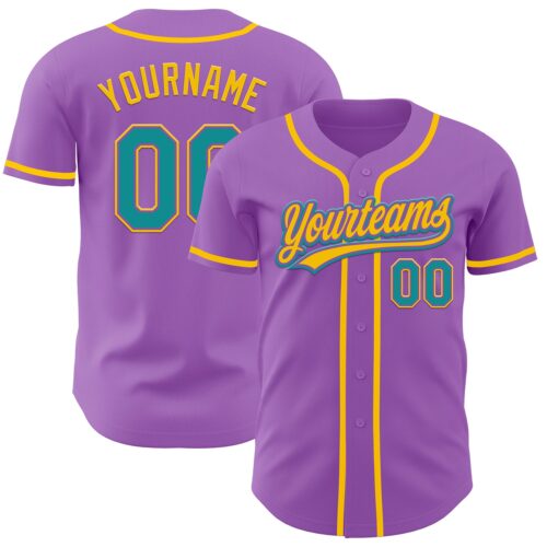 MediumPurple0004 Custom Medium Purple Teal-Yellow Authentic Baseball Jersey