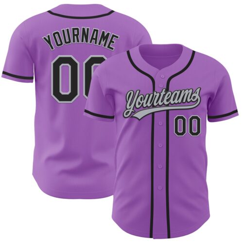 MediumPurple0009 Custom Medium Purple Black-Gray Authentic Baseball Jersey