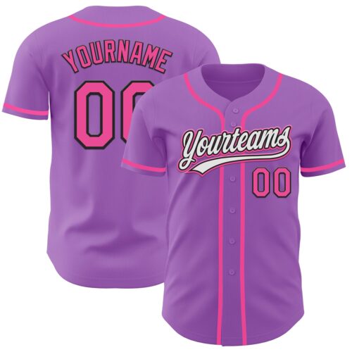 MediumPurple0010 Custom Medium Purple Pink-Black Authentic Baseball Jersey