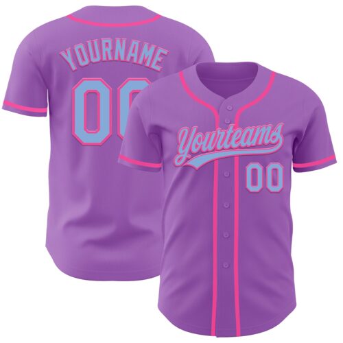 MediumPurple0012 Custom Medium Purple Light Blue-Pink Authentic Baseball Jersey