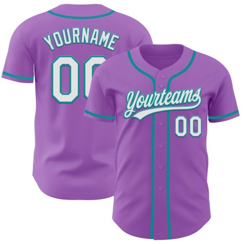 MediumPurple0018 Custom Medium Purple White-Teal Authentic Baseball Jersey