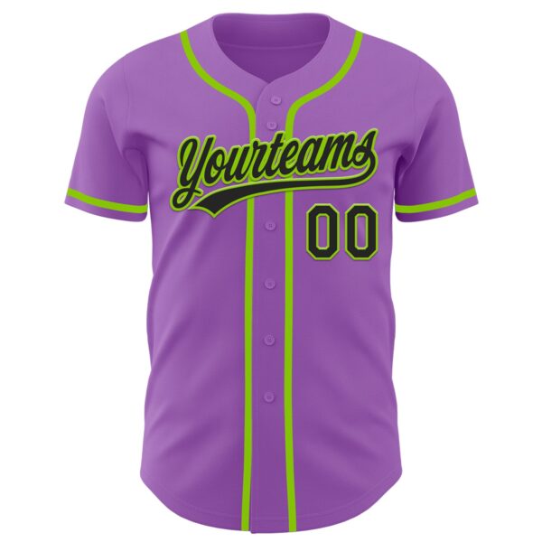 Custom Medium Purple Black-Neon Green Authentic Baseball Jersey