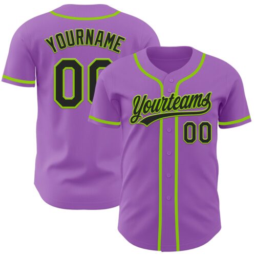 MediumPurple0020 Custom Medium Purple Black-Neon Green Authentic Baseball Jersey
