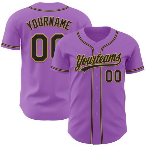 MediumPurple0030 Custom Medium Purple Black-Old Gold Authentic Baseball Jersey
