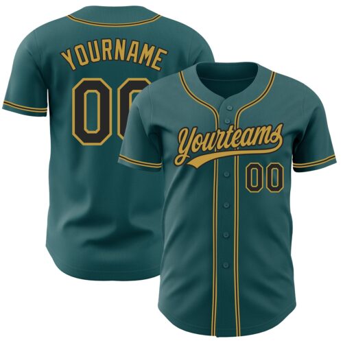 MidnightGreen0031_557997c7-9653-4585-bf60-0beb51880210 Custom Midnight Green Black-Old Gold Authentic Baseball Jersey