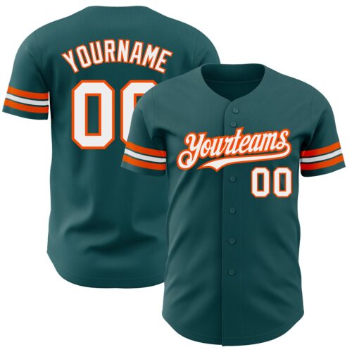 MidnightGreen0046 Custom Midnight Green White-Orange Authentic Baseball Jersey