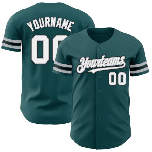 MidnightGreen0048 Custom Midnight Green White Gray-Black Authentic Baseball Jersey