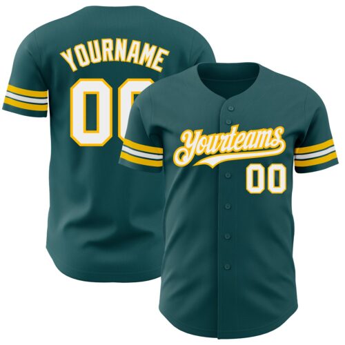 MidnightGreen0049 Custom Midnight Green White-Gold Authentic Baseball Jersey