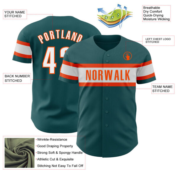 Custom Midnight Green White-Orange Authentic Baseball Jersey