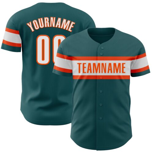 MidnightGreen0050 Custom Midnight Green White-Orange Authentic Baseball Jersey