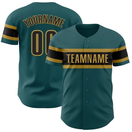 MidnightGreen0051 Custom Midnight Green Black-Old Gold Authentic Baseball Jersey