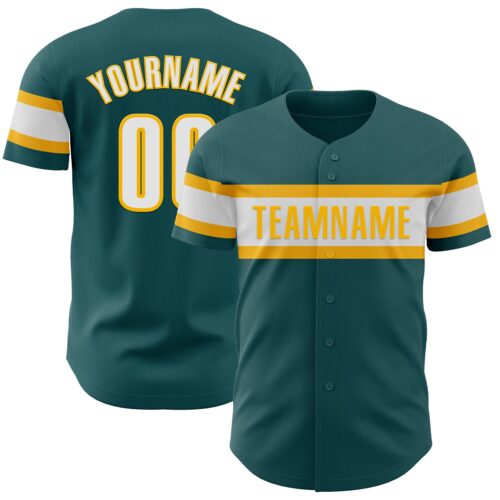 MidnightGreen0053 Custom Midnight Green White-Gold Authentic Baseball Jersey