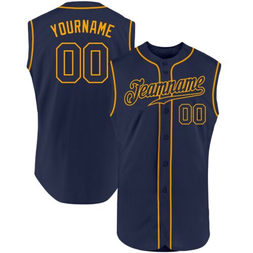 Navy0361 Custom Navy Navy-Gold Authentic Sleeveless Baseball Jersey