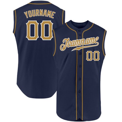 Navy0363 Custom Navy Old Gold-White Authentic Sleeveless Baseball Jersey