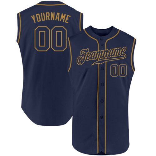 Navy0364 Custom Navy Navy-Old Gold Authentic Sleeveless Baseball Jersey
