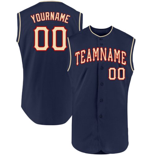 Navy0369 Custom Navy Cream-Red Authentic Sleeveless Baseball Jersey
