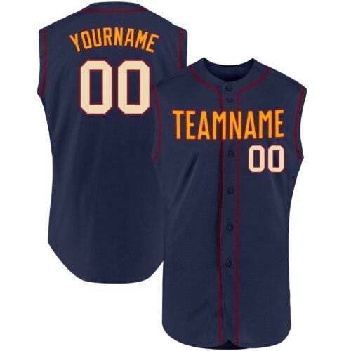 Navy0370 Custom Navy Cream-Crimson Authentic Sleeveless Baseball Jersey