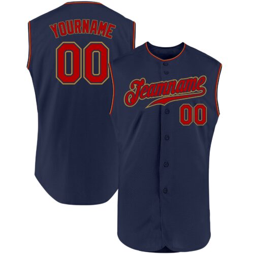 Navy0374 Custom Navy Red-Old Gold Authentic Sleeveless Baseball Jersey