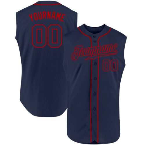 Navy0380 Custom Navy Navy-Red Authentic Sleeveless Baseball Jersey