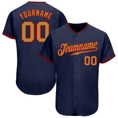 Navy0390 Custom Navy Old Gold-Red Authentic Baseball Jersey