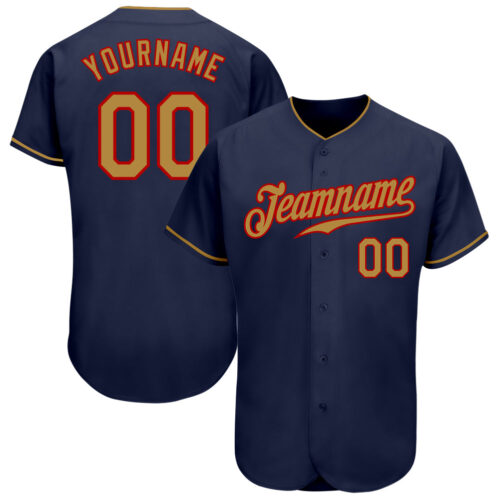 Navy0436 Custom Navy Old Gold-Red Authentic Baseball Jersey