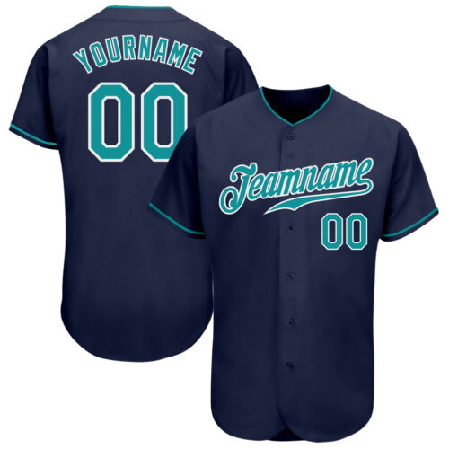 Navy0439 Custom Navy Teal-White Authentic Baseball Jersey