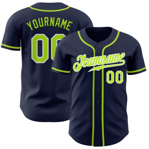Navy0488 Custom Navy Neon Green-White Authentic Baseball Jersey