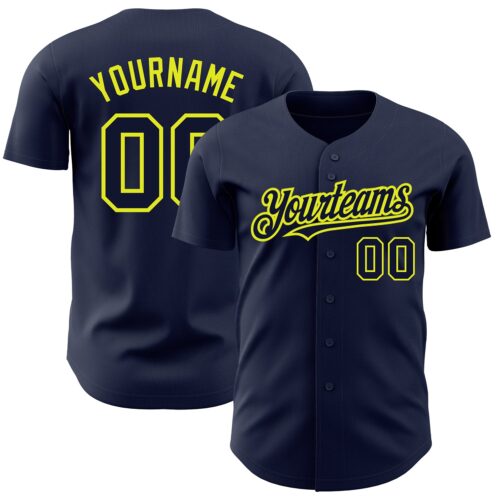 Navy0592 Custom Navy Neon Yellow Authentic Baseball Jersey