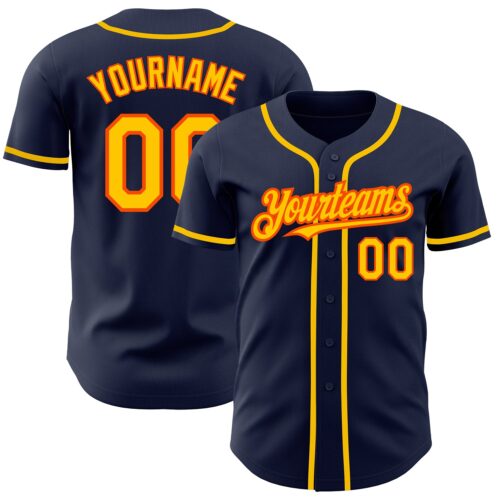 Navy0594 Custom Navy Yellow-Orange Authentic Baseball Jersey