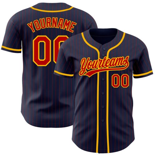 Navy0597 Custom Navy Red Pinstripe Gold Authentic Baseball Jersey