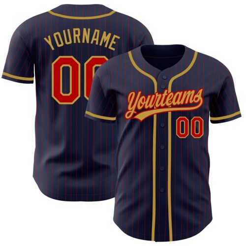 Navy0598 Custom Navy Red Pinstripe Old Gold Authentic Baseball Jersey