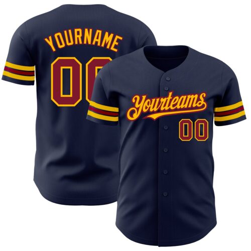 Navy0685 Custom Navy Crimson-Gold Authentic Baseball Jersey