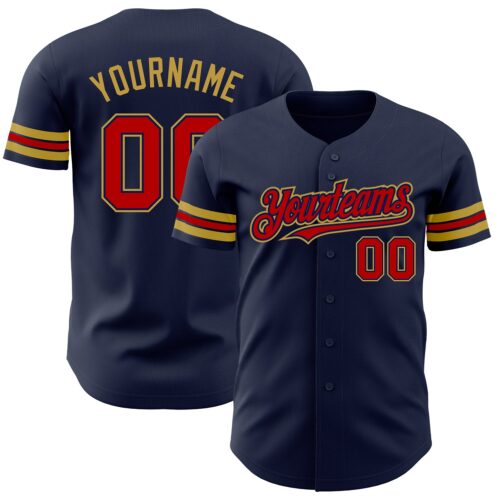 Navy0689 Custom Navy Red-Old Gold Authentic Baseball Jersey