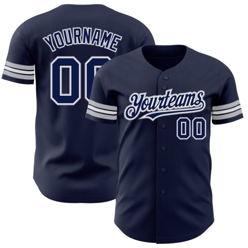 Navy0690 Custom Navy White-Gray Authentic Baseball Jersey