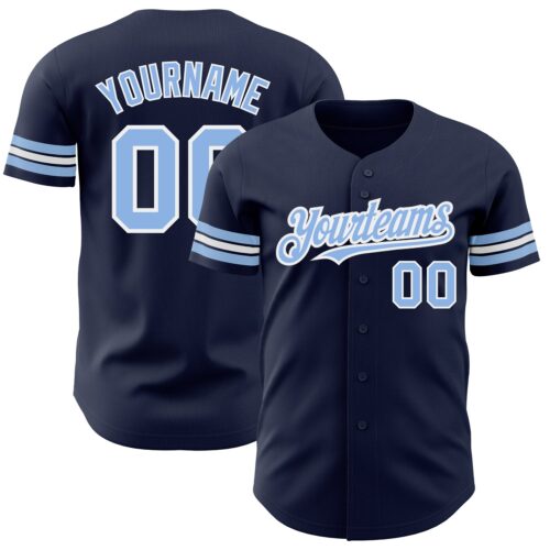 Navy0691 Custom Navy Light Blue-White Authentic Baseball Jersey