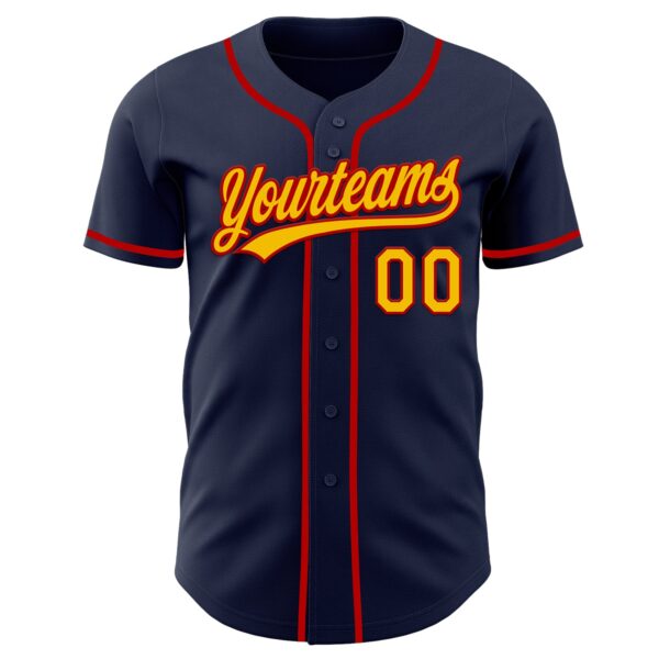 Custom Navy Yellow-Red Authentic Baseball Jersey