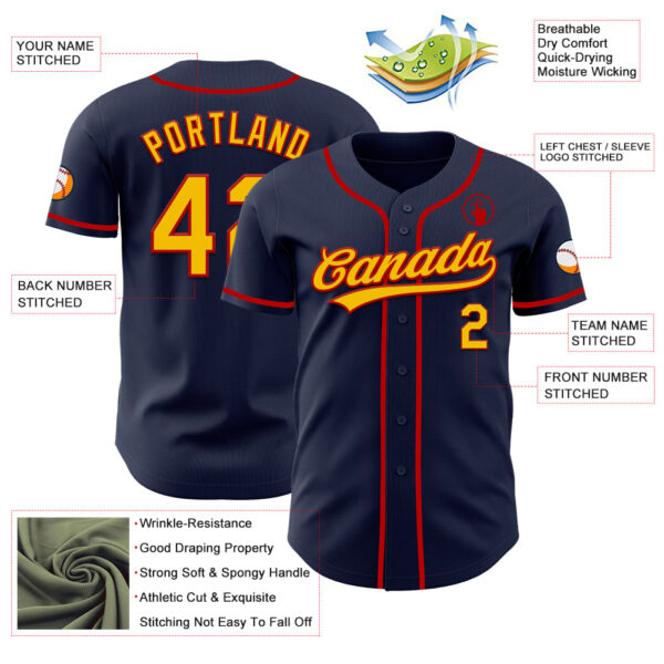 Custom Navy Yellow-Red Authentic Baseball Jersey