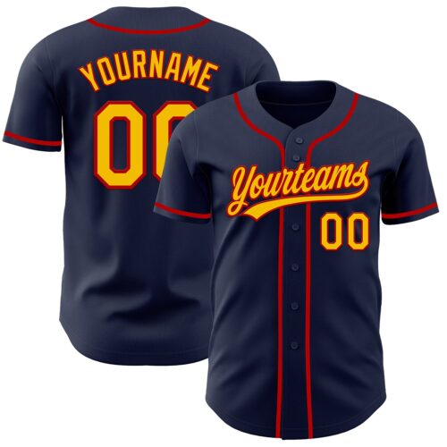 Navy1153 Custom Navy Yellow-Red Authentic Baseball Jersey