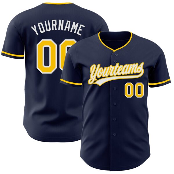 Custom Navy Yellow-White Authentic Baseball Jersey